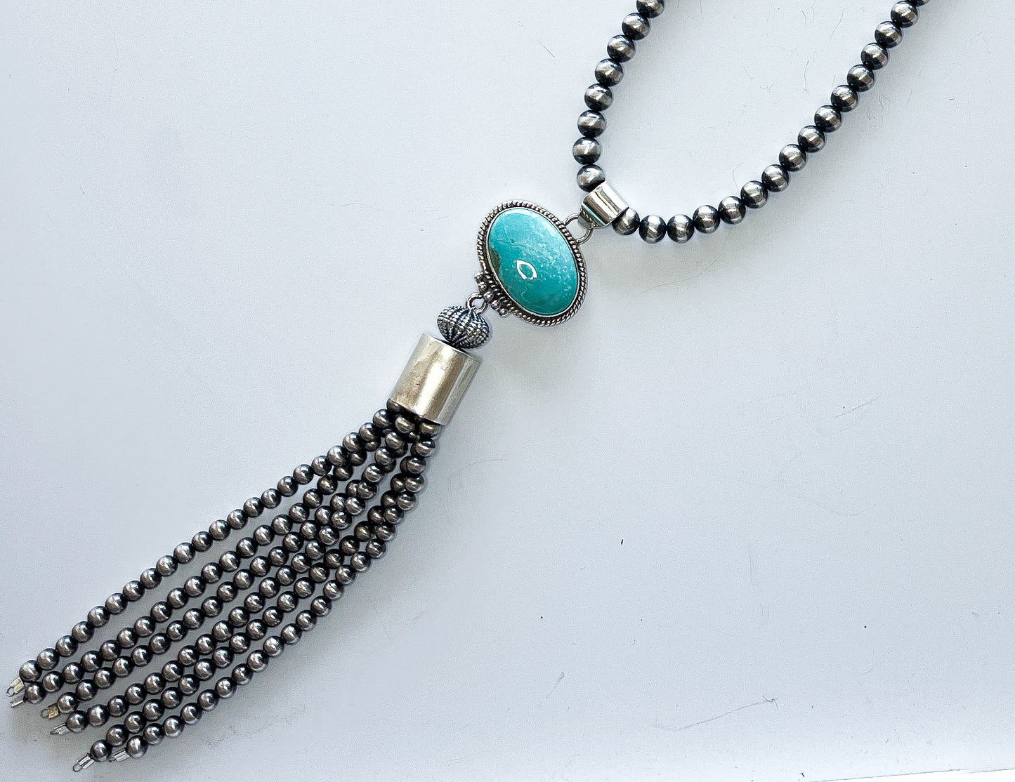 Hada Kingman Turquoise Pendant Navajo Pearl Necklace