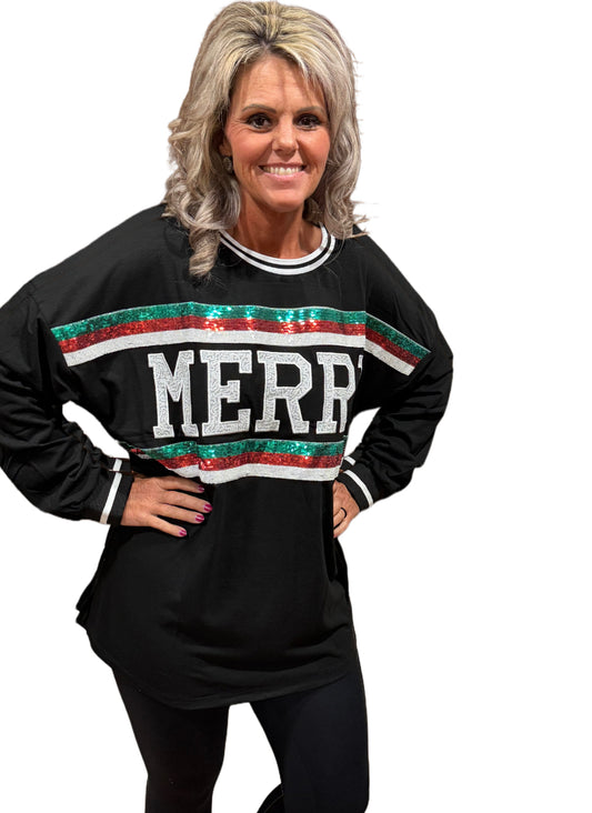 Christmas "MERRY" Sequined Long Sleeve Top