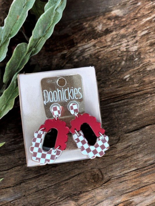 Game Day Earrings - Maroon Checker
