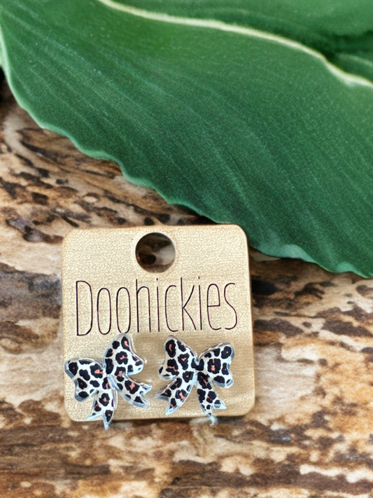 Game Day Earrings - Leopard Cheer Bows