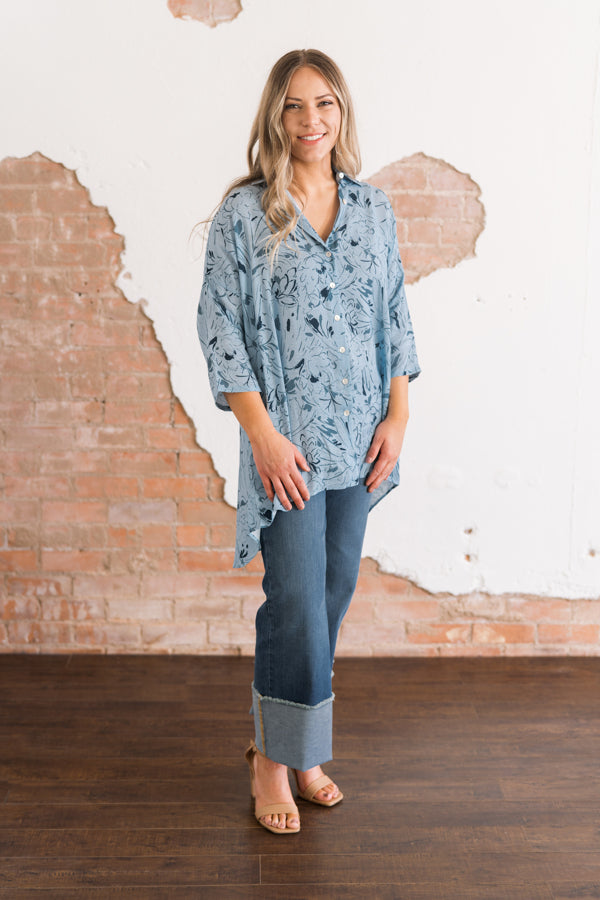 Lovlei Ranch Breeze Blue Boyfriend Shirt