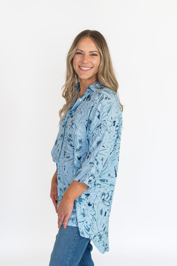 Lovlei Ranch Breeze Blue Boyfriend Shirt