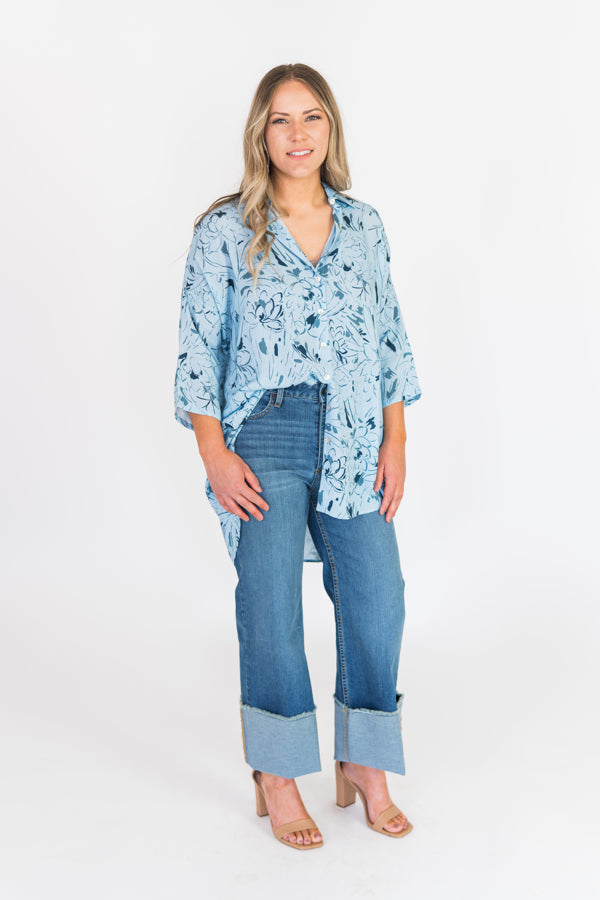 Lovlei Ranch Breeze Blue Boyfriend Shirt