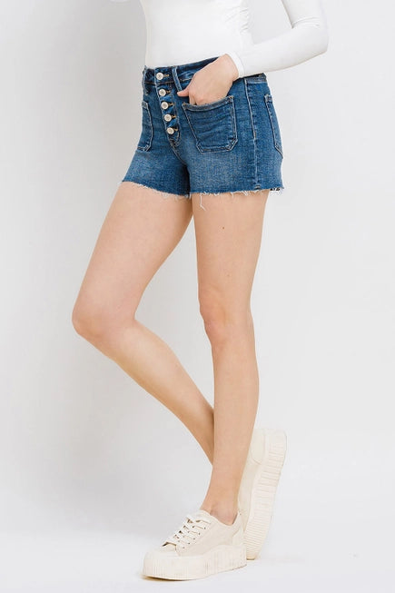 VERVET by Flying Monkey High Rise Button Fly Denim Shorts | The Rebecca